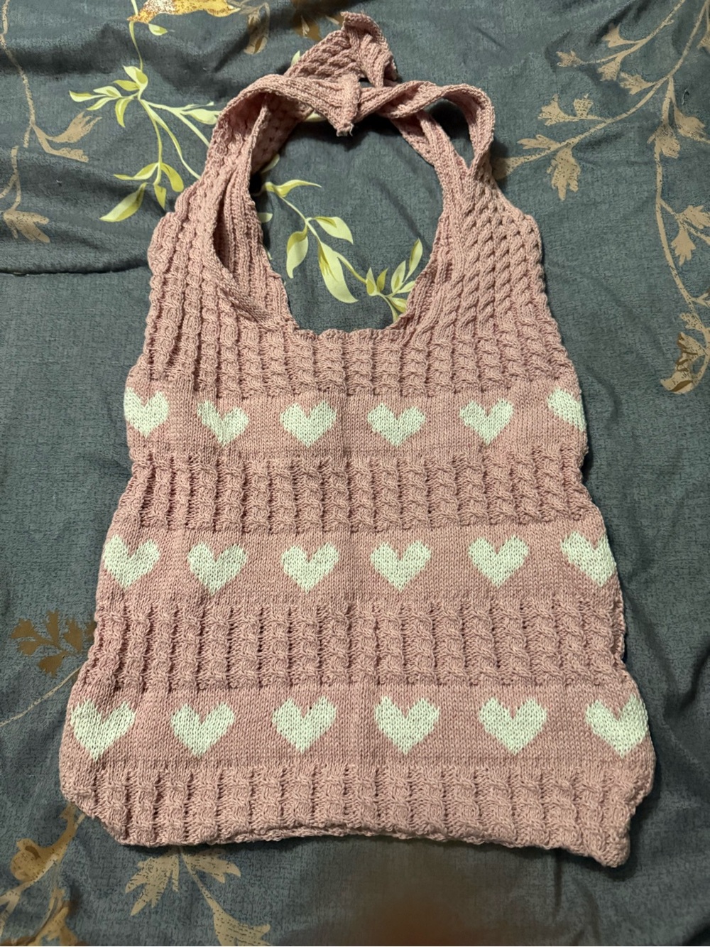 Pink Heart Pattern Knit Shoulder Bag